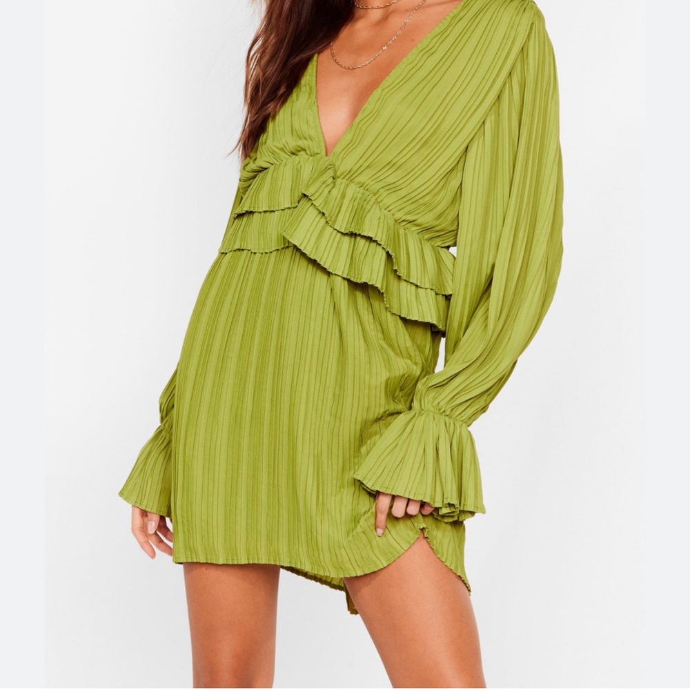 Nasty Gal Green Ruffle Mini Dress